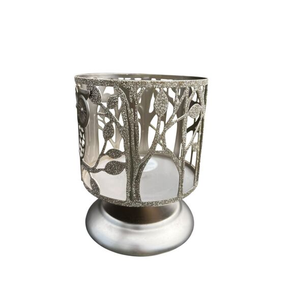 BATH & BODY WORKS GLITTER OWL IN THE WOODS 3 WICK PEDESTAL CANDLE HOLDER - Picture 2 of 6